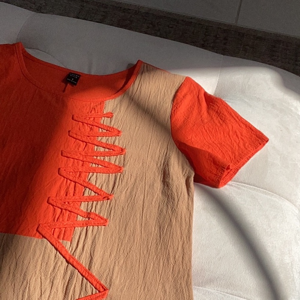 Emery Rose Small vibrant orange tan navy dress - Picture 2 of 4